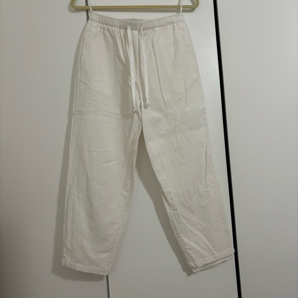 White Cropped Linen Pants - Picture 1 of 3